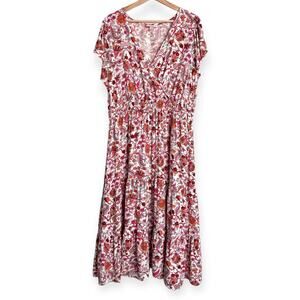 Knox Rose Pink Floral Print Surplice V Neck Ruffle Tiered Maxi Dress Womens XXL